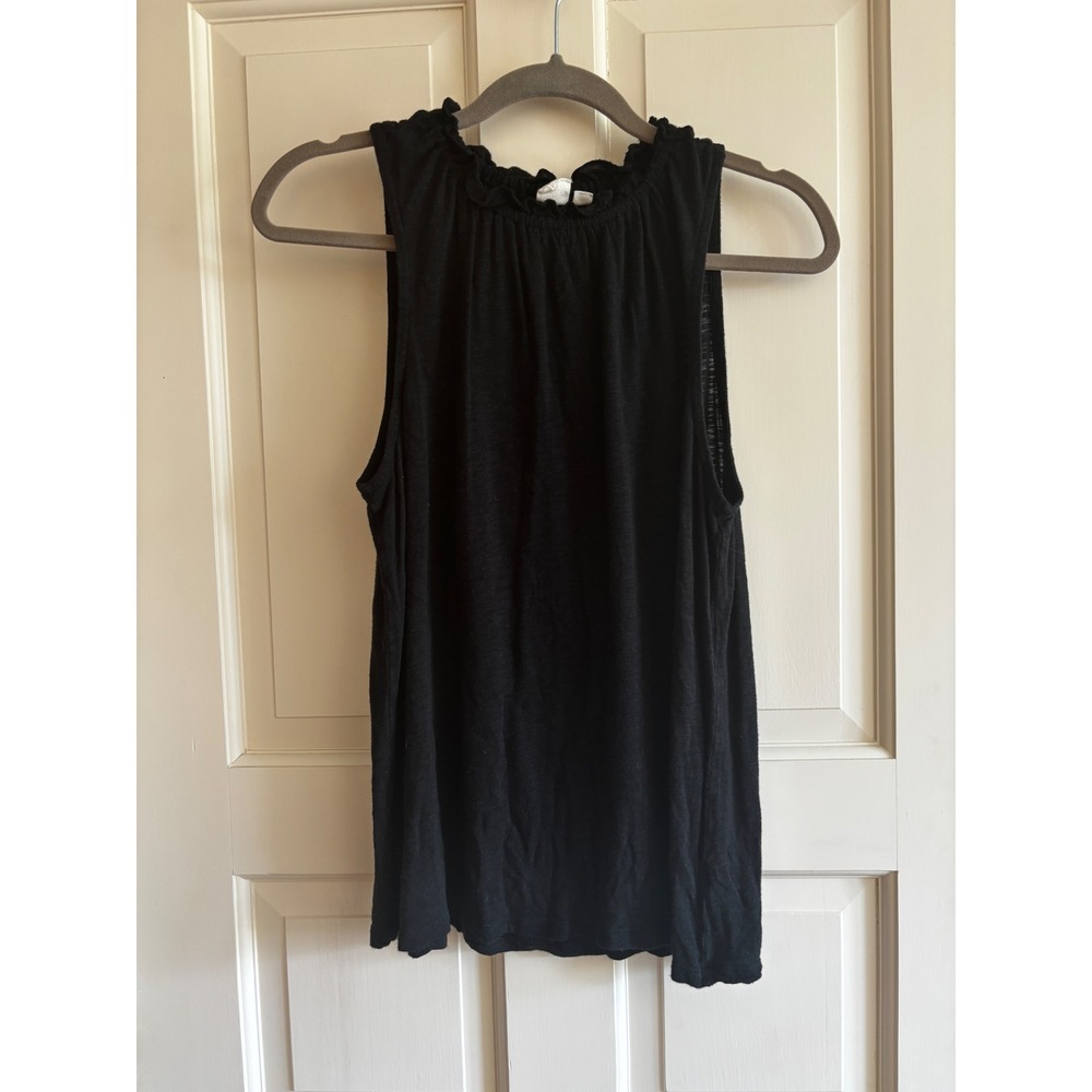 Gap Womens Black Ruffle Neck Sleeveless Tank Top Shell Size L Relaxed Fit